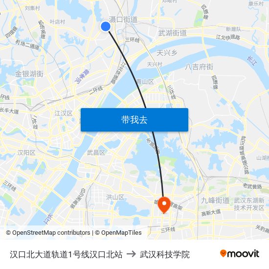 汉口北大道轨道1号线汉口北站 to 武汉科技学院 map