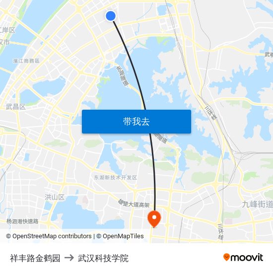 祥丰路金鹤园 to 武汉科技学院 map