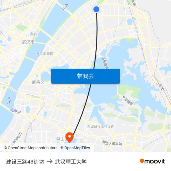 建设三路43街坊 to 武汉理工大学 map