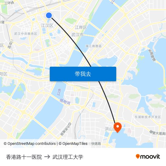 香港路十一医院 to 武汉理工大学 map