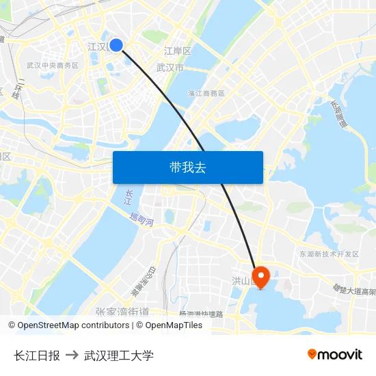 长江日报 to 武汉理工大学 map