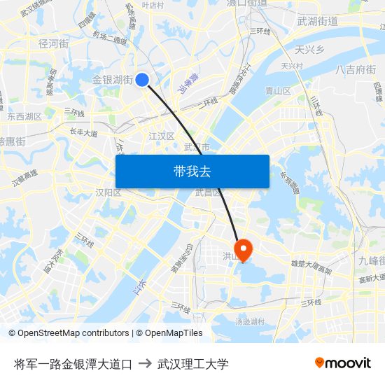 将军一路金银潭大道口 to 武汉理工大学 map