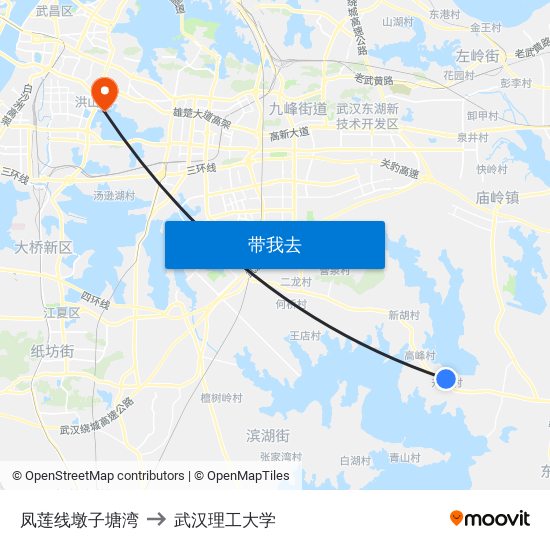 凤莲线墩子塘湾 to 武汉理工大学 map