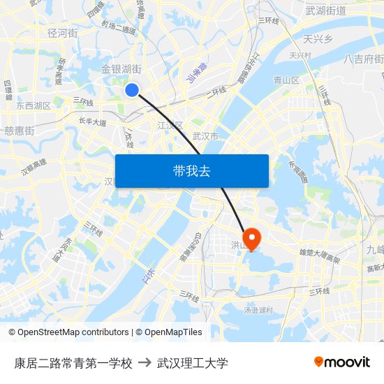 康居二路常青第一学校 to 武汉理工大学 map