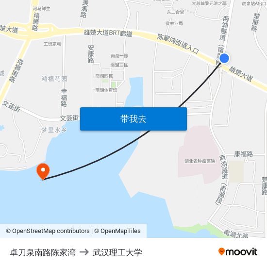 卓刀泉南路陈家湾 to 武汉理工大学 map