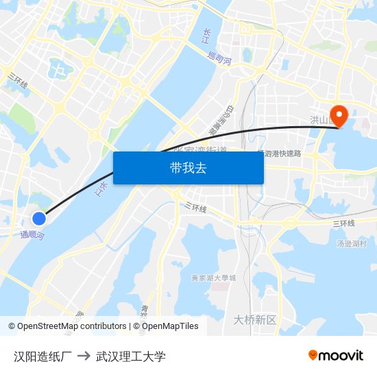 汉阳造纸厂 to 武汉理工大学 map