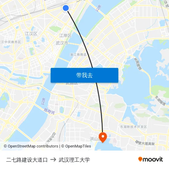 二七路建设大道口 to 武汉理工大学 map