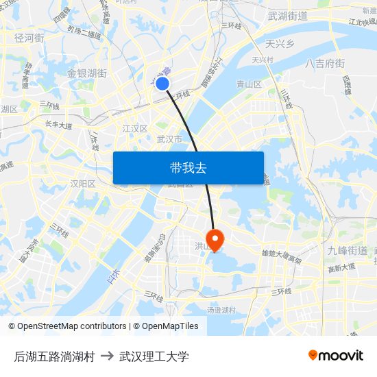 后湖五路淌湖村 to 武汉理工大学 map