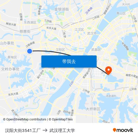 汉阳大街3541工厂 to 武汉理工大学 map