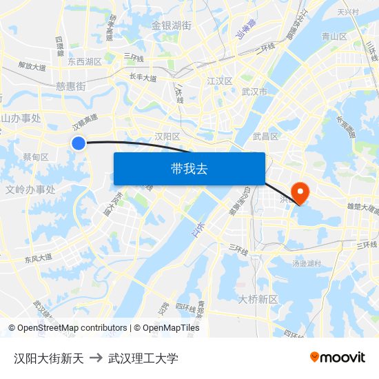 汉阳大街新天 to 武汉理工大学 map