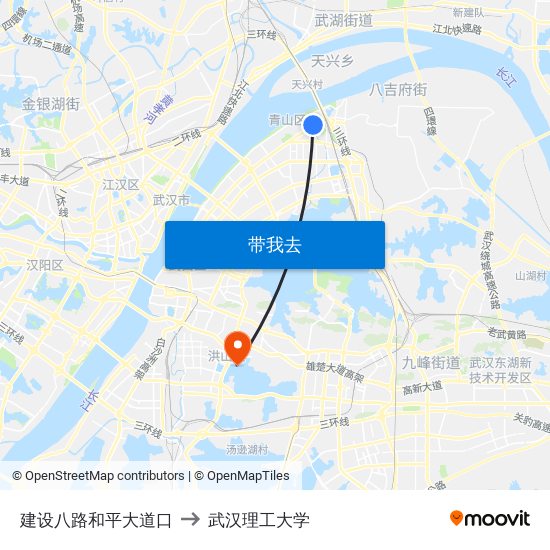 建设八路和平大道口 to 武汉理工大学 map