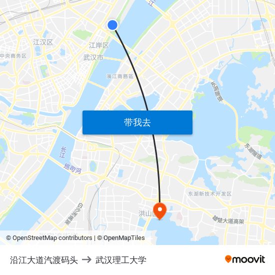 沿江大道汽渡码头 to 武汉理工大学 map