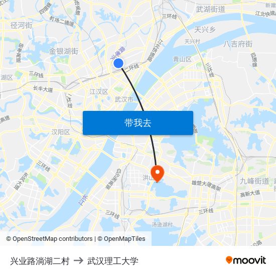 兴业路淌湖二村 to 武汉理工大学 map