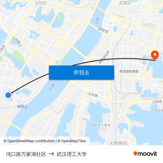 沌口路万家湖社区 to 武汉理工大学 map