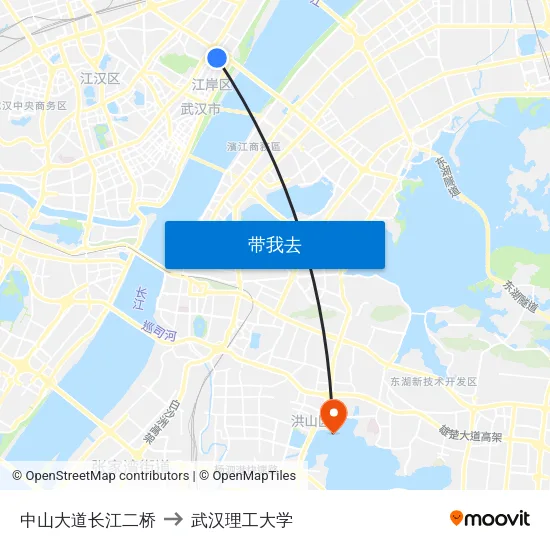 中山大道长江二桥 to 武汉理工大学 map