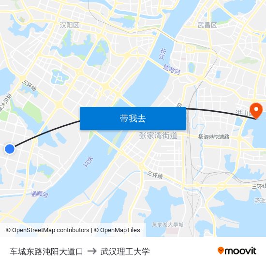 车城东路沌阳大道口 to 武汉理工大学 map