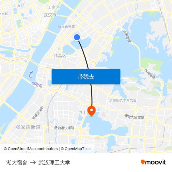 湖大宿舍 to 武汉理工大学 map