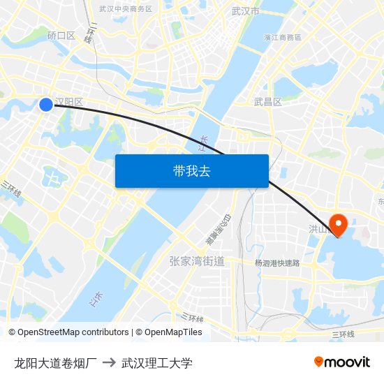 龙阳大道卷烟厂 to 武汉理工大学 map