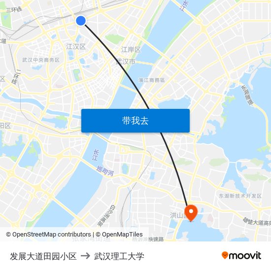 发展大道田园小区 to 武汉理工大学 map