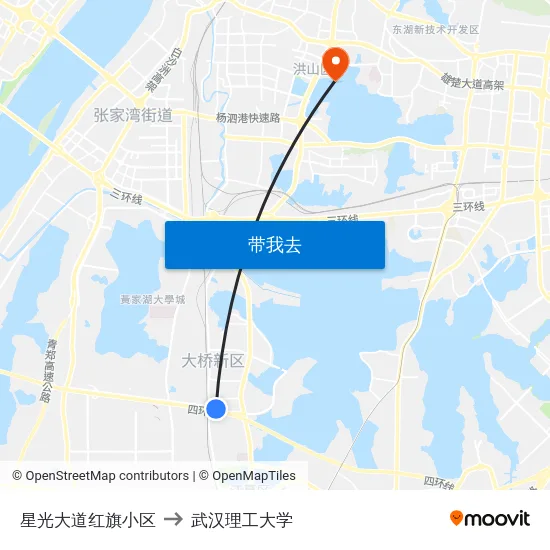 星光大道红旗小区 to 武汉理工大学 map