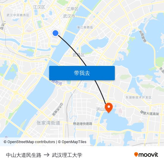 中山大道民生路 to 武汉理工大学 map