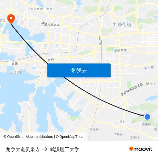 龙泉大道灵泉寺 to 武汉理工大学 map