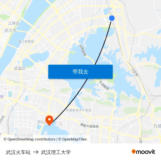 武汉火车站 to 武汉理工大学 map