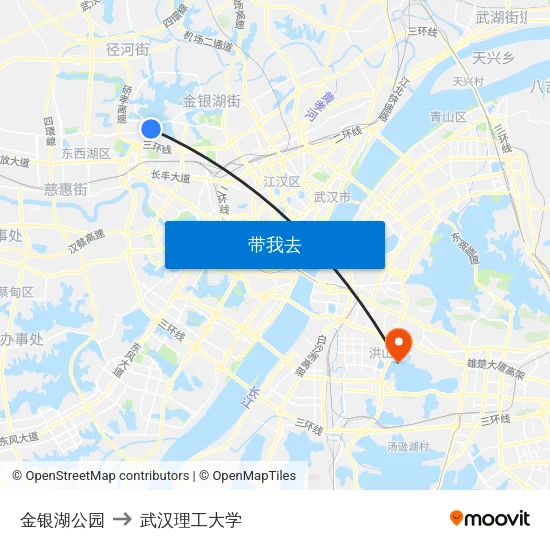 金银湖公园 to 武汉理工大学 map