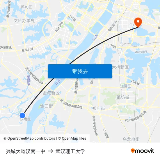 兴城大道汉南一中 to 武汉理工大学 map