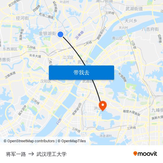 将军一路 to 武汉理工大学 map