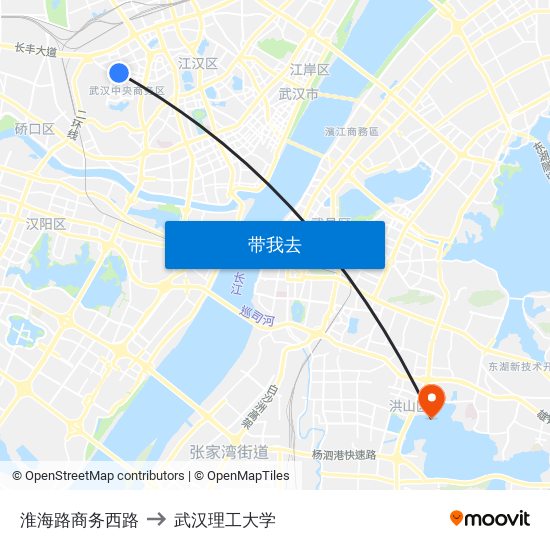 淮海路商务西路 to 武汉理工大学 map