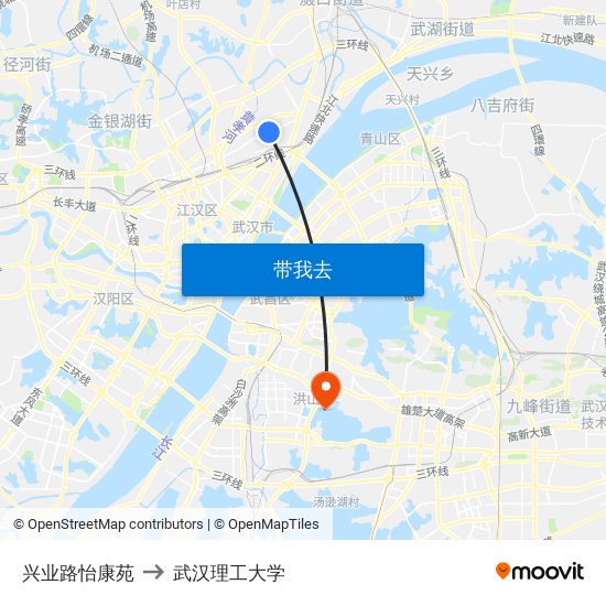 兴业路怡康苑 to 武汉理工大学 map