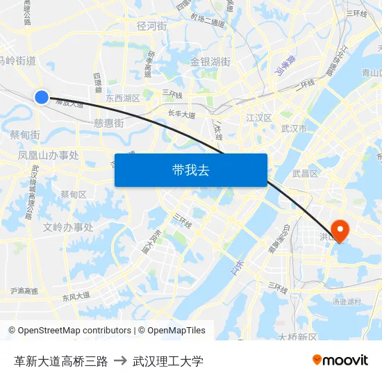 革新大道高桥三路 to 武汉理工大学 map