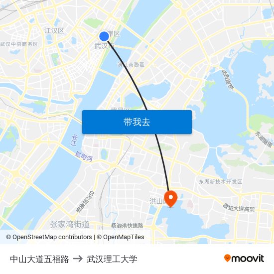 中山大道五福路 to 武汉理工大学 map