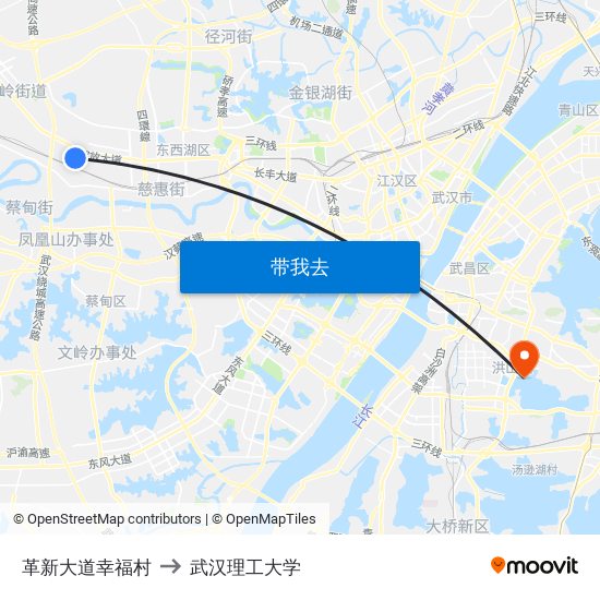 革新大道幸福村 to 武汉理工大学 map