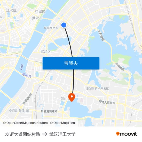 友谊大道团结村路 to 武汉理工大学 map