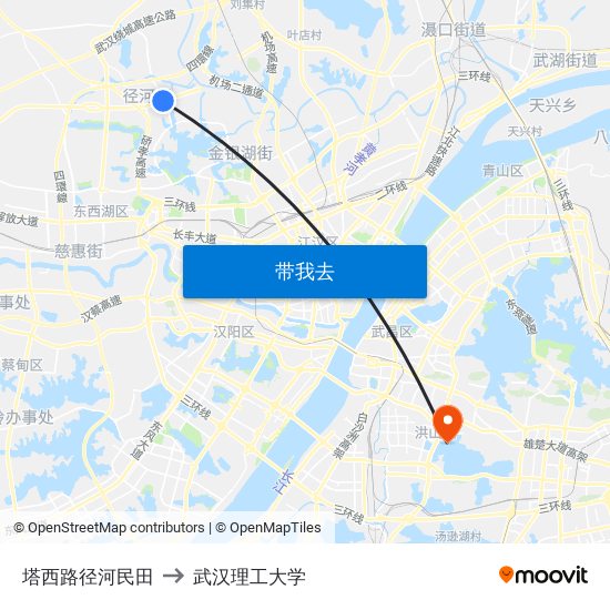 塔西路径河民田 to 武汉理工大学 map