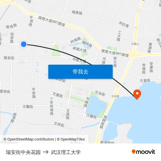 瑞安街中央花园 to 武汉理工大学 map