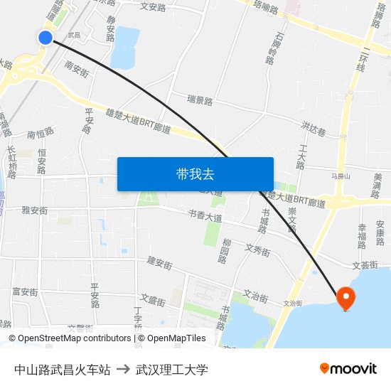 中山路武昌火车站 to 武汉理工大学 map