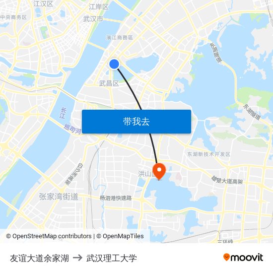 友谊大道余家湖 to 武汉理工大学 map