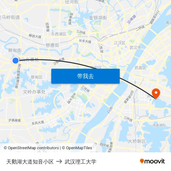 天鹅湖大道知音小区 to 武汉理工大学 map