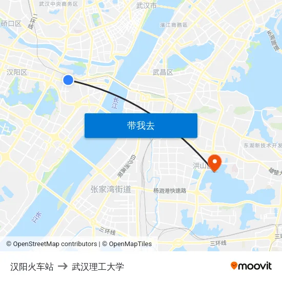 汉阳火车站 to 武汉理工大学 map