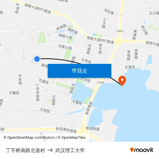 丁字桥南路北港村 to 武汉理工大学 map