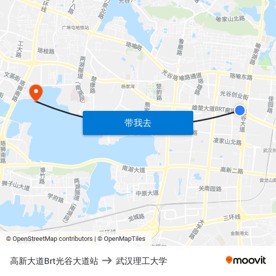 高新大道Brt光谷大道站 to 武汉理工大学 map