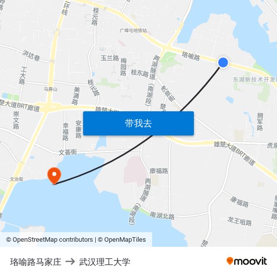 珞喻路马家庄 to 武汉理工大学 map