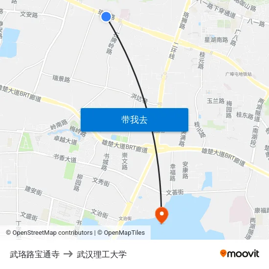 武珞路宝通寺 to 武汉理工大学 map
