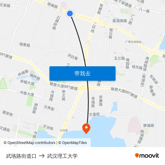 武珞路街道口 to 武汉理工大学 map