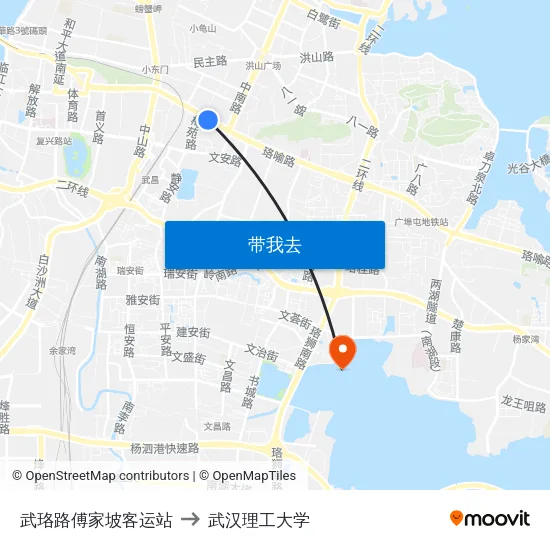 武珞路傅家坡客运站 to 武汉理工大学 map