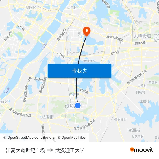 江夏大道世纪广场 to 武汉理工大学 map