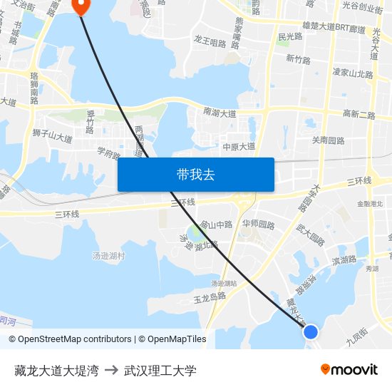 藏龙大道大堤湾 to 武汉理工大学 map